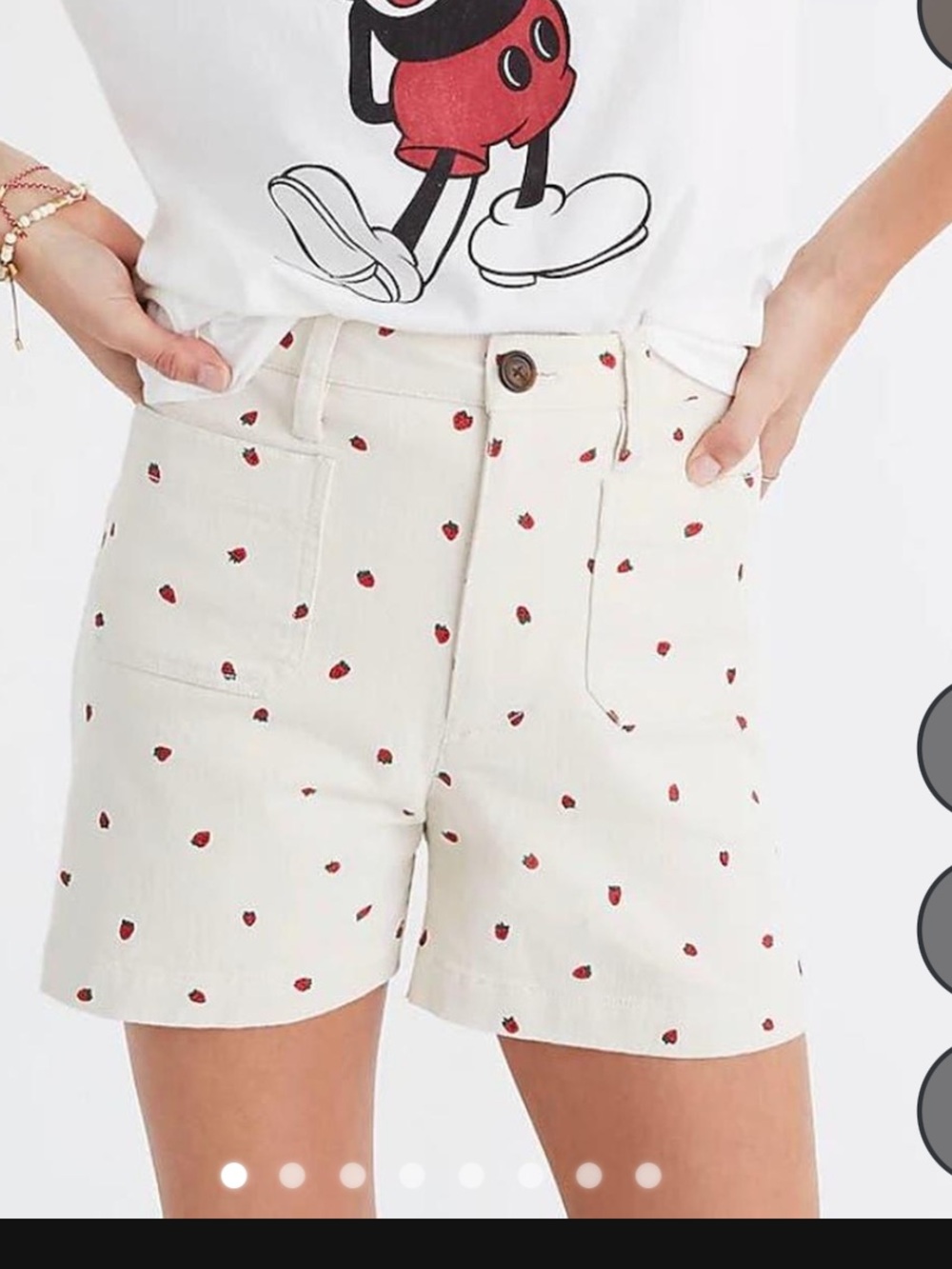 Madewell Cream High-Rise Shorts with Red Strawberry Print